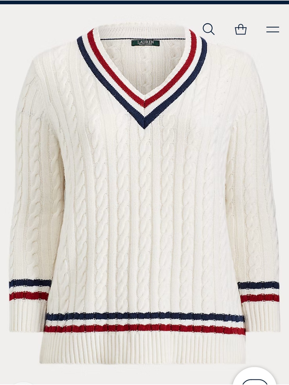 LAUREN RALPH LAUREN Women's Cable-Knit Cricket Tennis Sweater L
Preppy Chic
